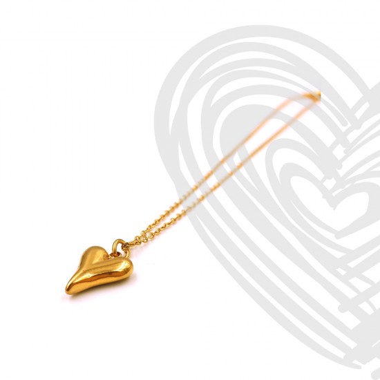 NECKLACE WITH STEEL HEART AND STEEL CHAIN GOLD PLATED