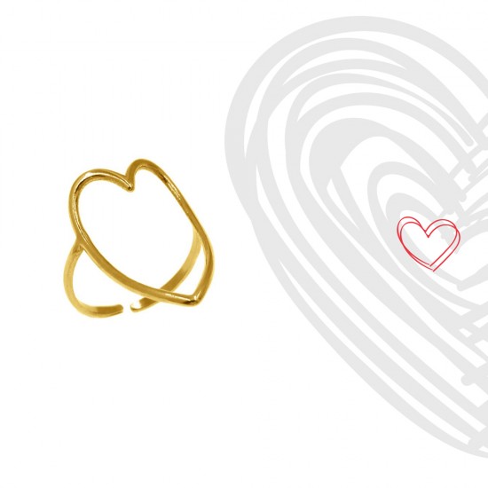 STAINLESS STEEL RING WITH OUTLINE HEART GOLD PLATED