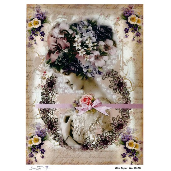 RICE PAPER FOR DECOUPAGE VINTAGE WOMAN WITH FLOWERS