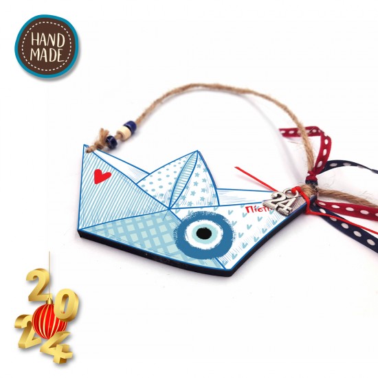 BOAT LUCKY CHARM FABRIC 2024 WITH HEART AND EVIL EYE 10cm
