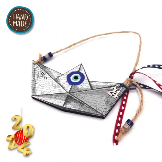 BOAT LUCKY CHARM OLD LETTERS 2024 WITH EVIL EYE 10cm