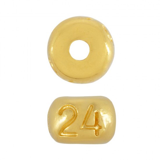 METALLIC BEAD WASHER LUCKY CHARM "24" 5x8mm GOLD PLATED