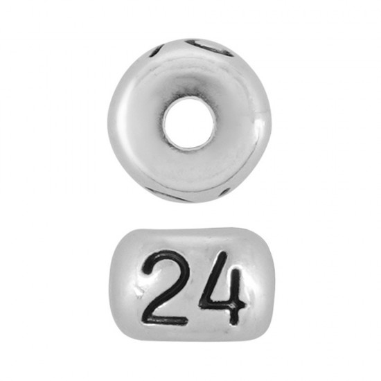 METALLIC BEAD WASHER LUCKY CHARM "24" 5x8mm SILVER PLATED