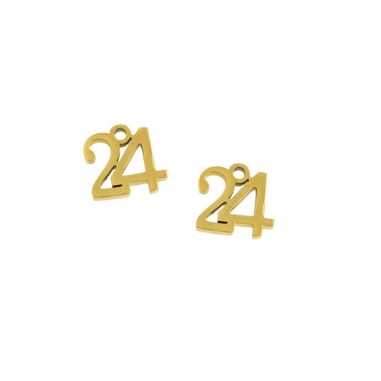 STAINLESS STEEL PENTANT LUCKY CHARM "24" 8x9mm GOLD PLATED