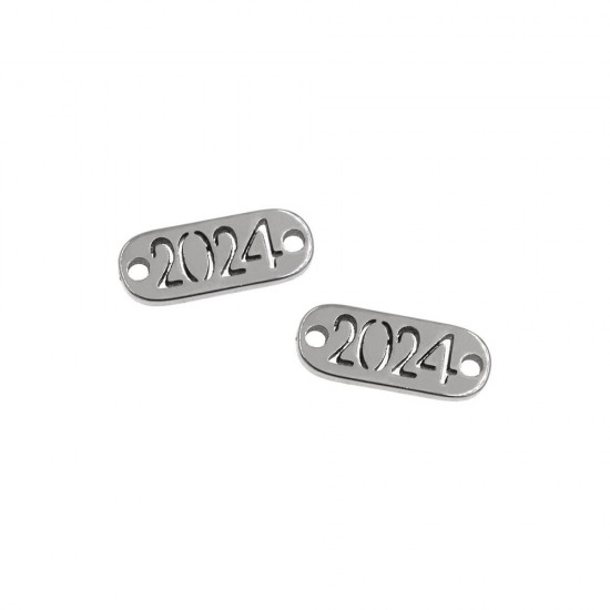 STAINLESS STEEL LUCKY CHARM "2024" 15x6mm