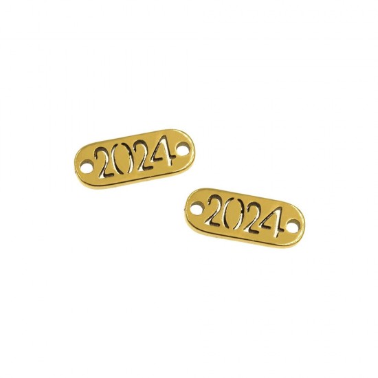 STAINLESS STEEL LUCKY CHARM "2024" 15x6mm DARK GOLD PLATED