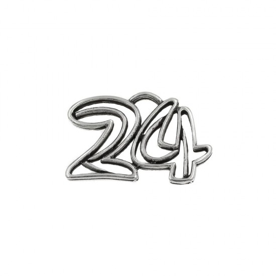 METALLIC PENDANT LUCKY CHARM "24" 21x32mm ANTIQUE SILVER PLATED