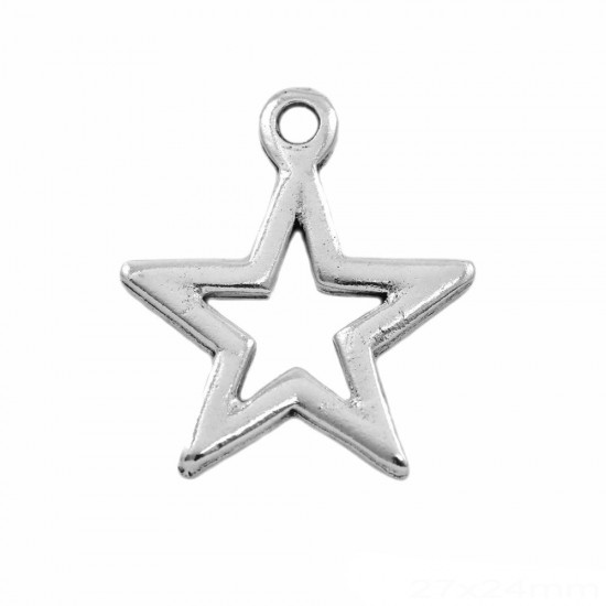 METALLIC PENDANT LUCKY CHARM STAR 27x24mm ANTIQUE SILVER PLATED