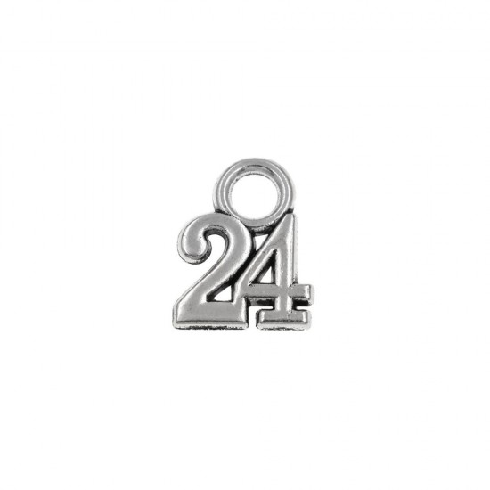 METALLIC PENDANT LUCKY CHARM "24" 10x14mm ANTIQUE SILVER PLATED