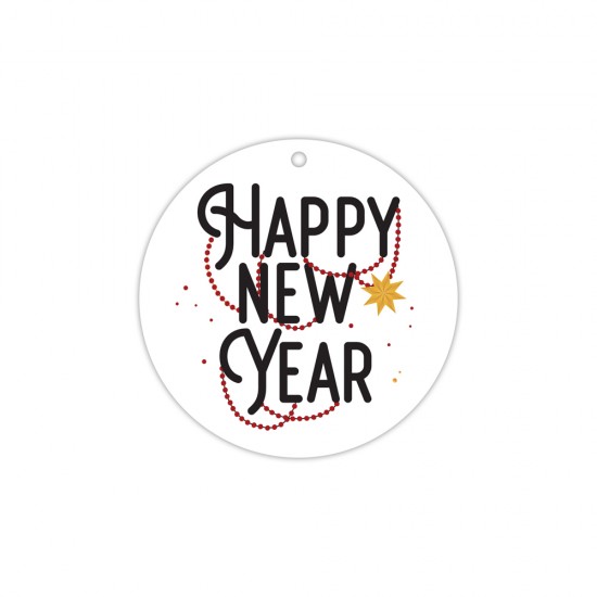 CHRISTMAS CIRCLE ELEMENT PRINTED IN MDF "HAPPY NEW YEAR" 8cm
