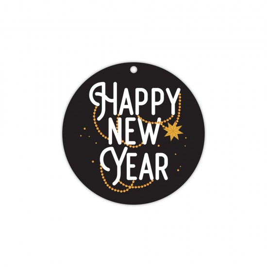 CHRISTMAS CIRCLE ELEMENT PRINTED IN MDF "HAPPY NEW YEAR" 8cm