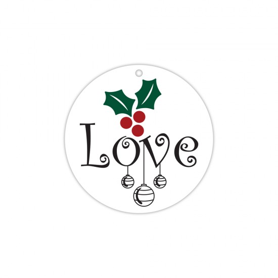 CHRISTMAS CIRCLE ELEMENT PRINTED IN MDF "LOVE" 8cm