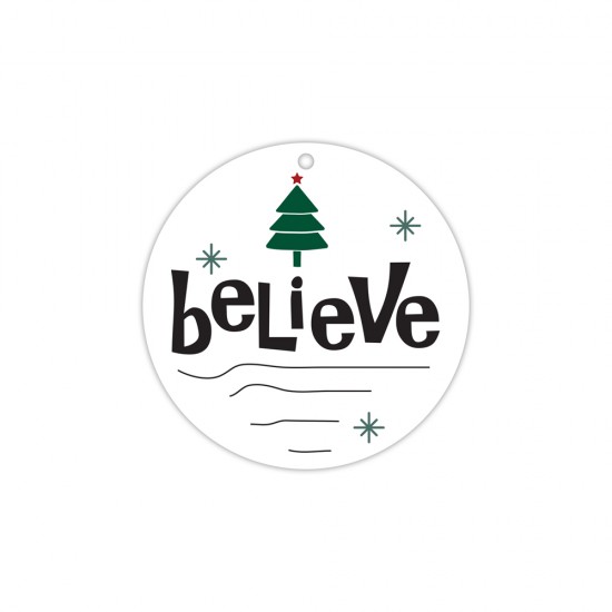 CHRISTMAS CIRCLE ELEMENT PRINTED IN MDF "BELIEVE" 8cm