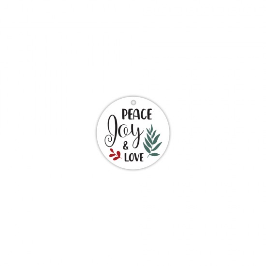 CHRISTMAS CIRCLE ELEMENT PRINTED IN MDF "PEACH JOY LOVE" 4.1cm