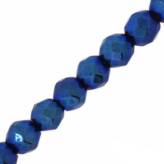 HEMATITE BEADS FACETED ROUND 2mm BLUE