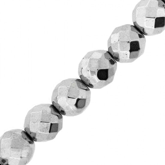 HEMATITE BEADS ROUND FACETED 10mm ~40cm SILVER