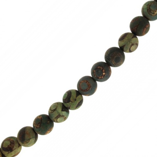 AGATE TIBET GREEN MATTE BEADS ROUND 12mm ~40cm