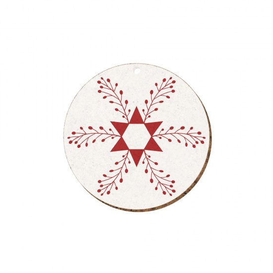 CHRISTMAS CIRCLE ELEMENT PRINTED IN MDF "FLOWER WITH STAR" 8cm
