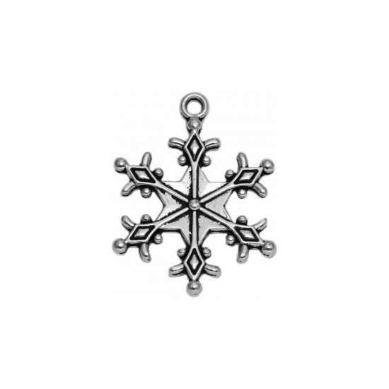 METALLIC PENDANT LUCKY CHARM SNOWFLAKE 29x22mm SILVER PLATED