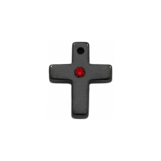 HEMATITE CROSS PENDANT WITH RED STRAS14x17mm