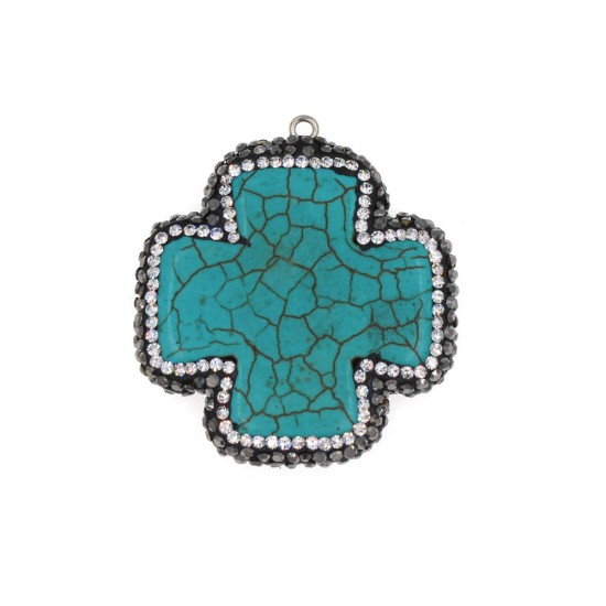 TURQUOISE CROSS PENDANT WITH MARCASITE 40mm
