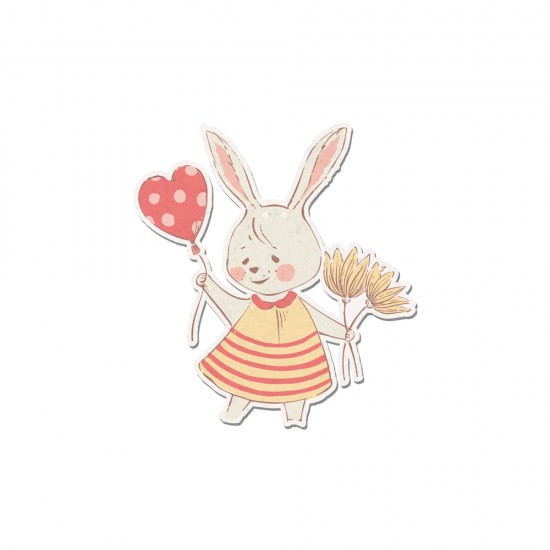 MDF WITH SURFACE PRINTING "RABBIT WITH HEART BALLON RED" 8.7x9.4cm