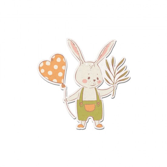 MDF WITH SURFACE PRINTING "RABBIT WITH HEART BALLON ORANGE" 9.4x9.2cm