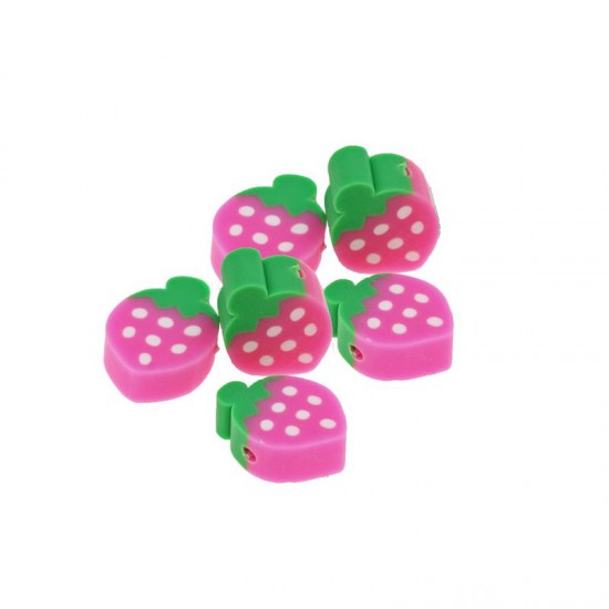 STRAWBERRY FIMO BEADS 10x12mm - 10 PIECES