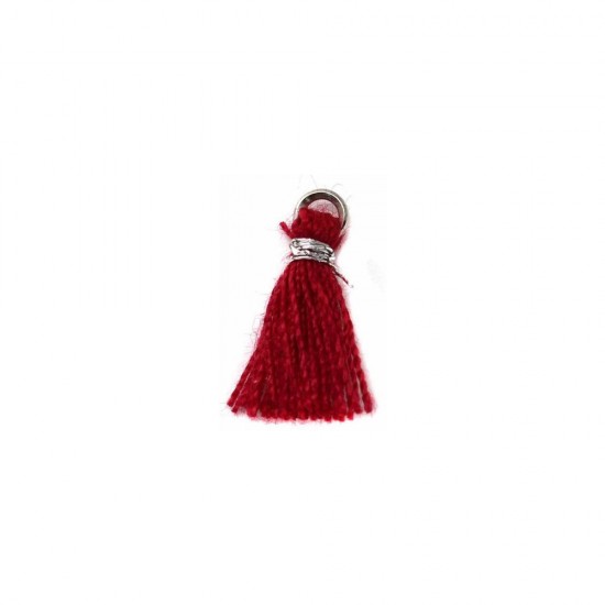 RED TASSEL WITH SILVER JUMPRING AND THREAD 10mm