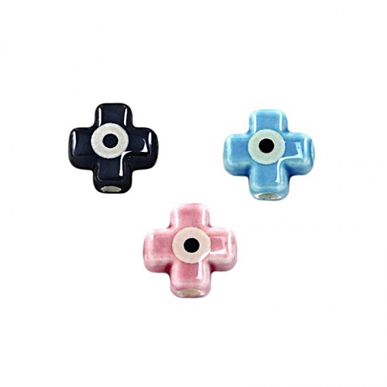CERAMIC BEAD CROSS WITH EYE 12mm AND HOLE 2,5mm