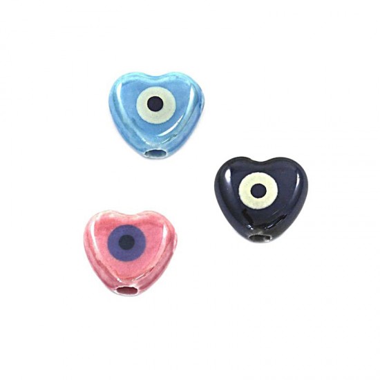 CERAMIC BEAD HEART WITH EYE 12x11mm AND HOLE 2,5mm