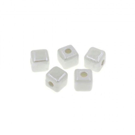 CERAMIC BEAD CUBE WHITE 8,5mm AND HOLE 2,3mm