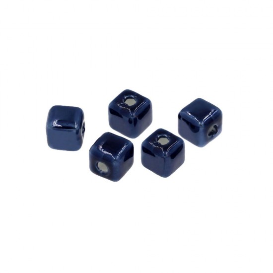 CERAMIC BEAD CUBE BLUE 8,5mm AND HOLE 2,3mm