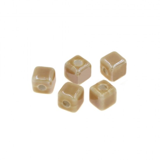 CERAMIC BEAD CUBE BEIGE 8,5mm AND HOLE 2,3mm