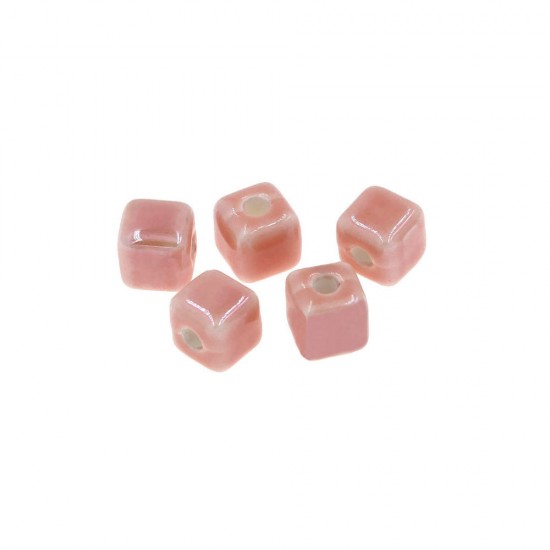 CERAMIC BEAD CUBE ROSE 8,5mm AND HOLE 2,3mm