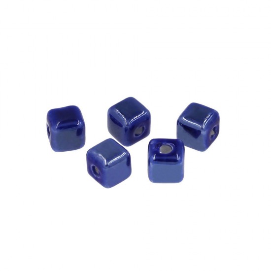 CERAMIC BEAD CUBE BRIGHT BLUE 8,5mm AND HOLE 2,3mm