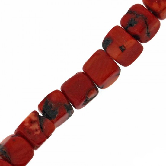 CORAL BEADS CUBE 8mm ~40cm
