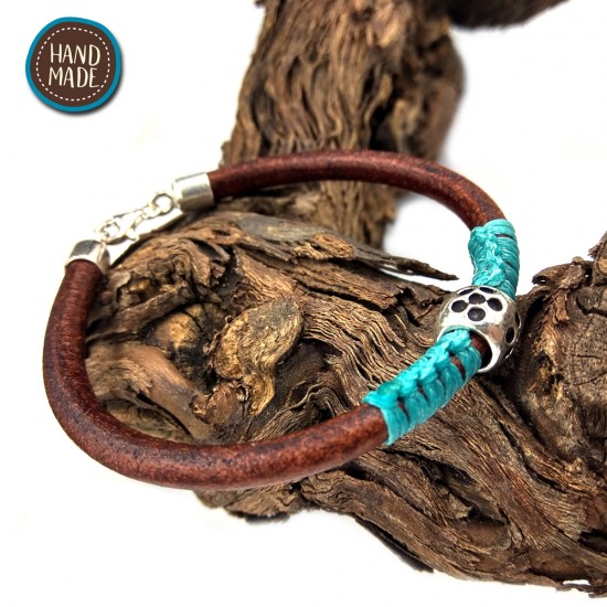 HANDMADE LEATHER BRACELET WITH SILVER 925 LOBSTER AND BEAD