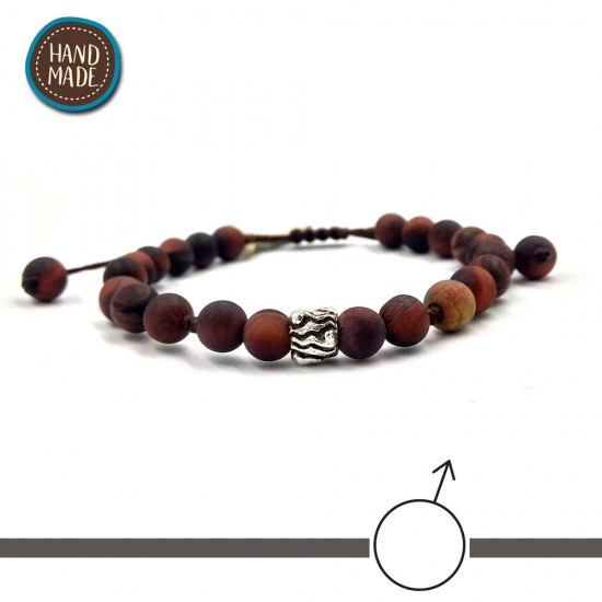 BRACELET WITH SEMI-PRECIOUS STONE "TIGER EYE" AND SILVER 925 BEAD IN THE CENTER
