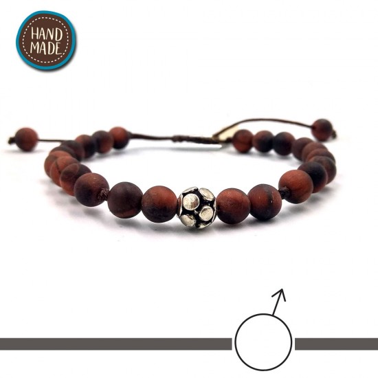 BRACELET WITH SEMI-PRECIOUS STONE "TIGER EYE" AND SILVER 925 BEAD IN THE CENTER