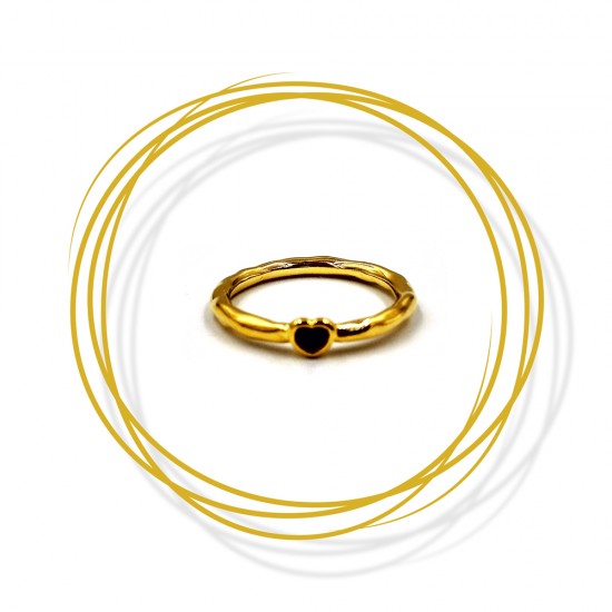 RING SLIM WITH FIXED SIZE - HEART WITH BLACK ENAMEL GOLD PLATED