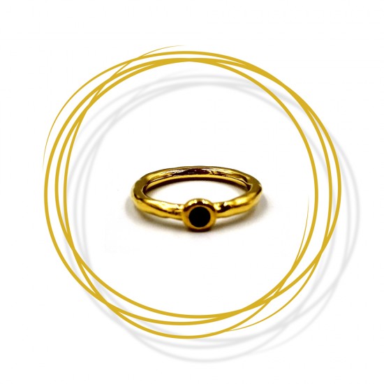RING SLIM WITH FIXED SIZE - CIRCLE WITH BLACK ENAMEL GOLD PLATED