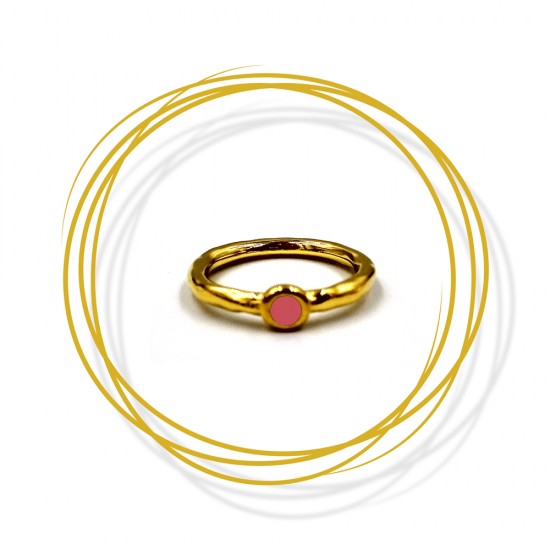 RING SLIM WITH FIXED SIZE - CIRCLE WITH PURE CORAL ENAMEL GOLD PLATED