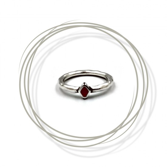 RING SLIM WITH FIXED SIZE - RHOMBUS WITH DARK RED ENAMEL SILVER PLATED