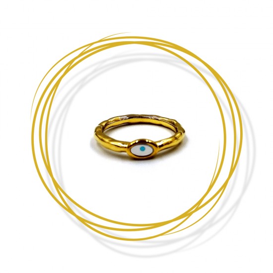 RING SLIM WITH FIXED SIZE - EYE WITH WHITE ENAMEL GOLD PLATED