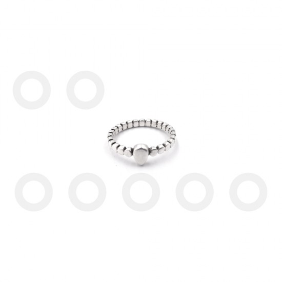 THIN RING WITH EMBOSSED ROUND DESIGN AND DROP SILVER PLATED