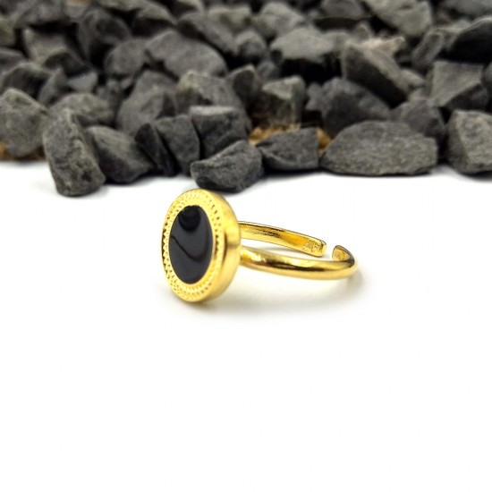 RING WITH CASTON AND BLACK ENAMEL GOLD PLATED