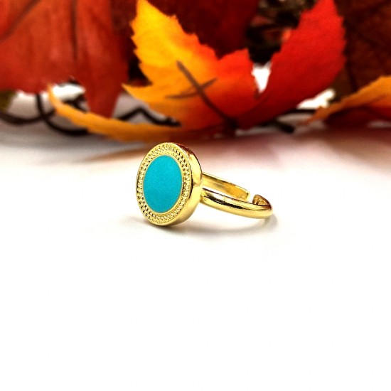 RING WITH CASTON AND TURQUOISE ENAMEL GOLD PLATED