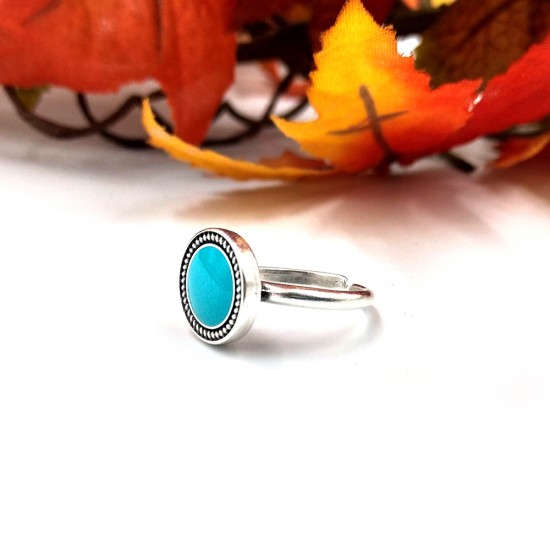 RING WITH CASTON AND TURQUOISE ENAMEL SILVER PLATED