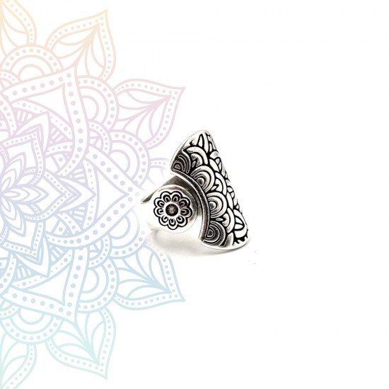 ETHNIC RING WITH MANDALA DESIGN SILVER PLATED